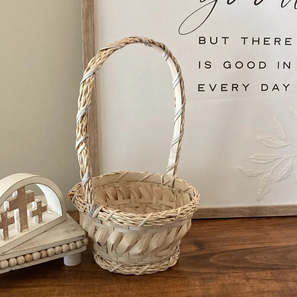 Vintage Woven Cream Basket with Handle, Easter Basket